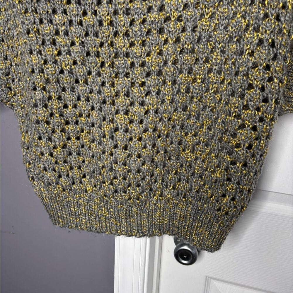 Hazel Gray Gold Open Knit Dolman Turtleneck Sweater Large - Picture 3 of 7
